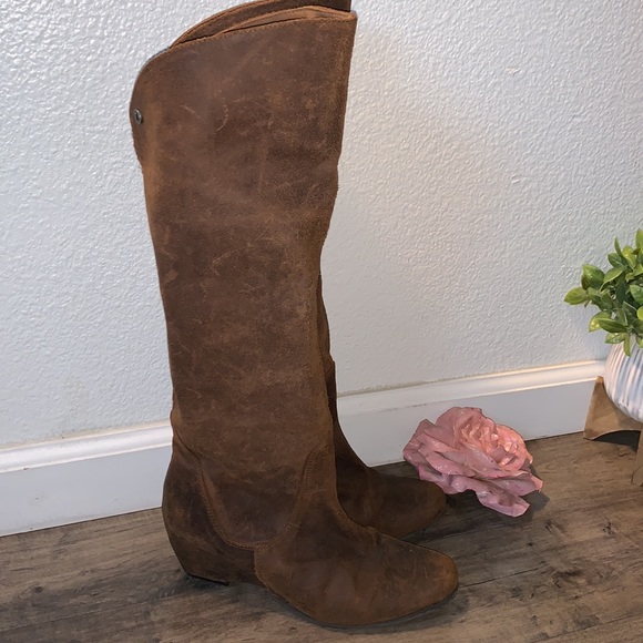 ZAPPA BROWN LEATHER DISTRESSED WEDGE TALL BOOT - Picture 2 of 9